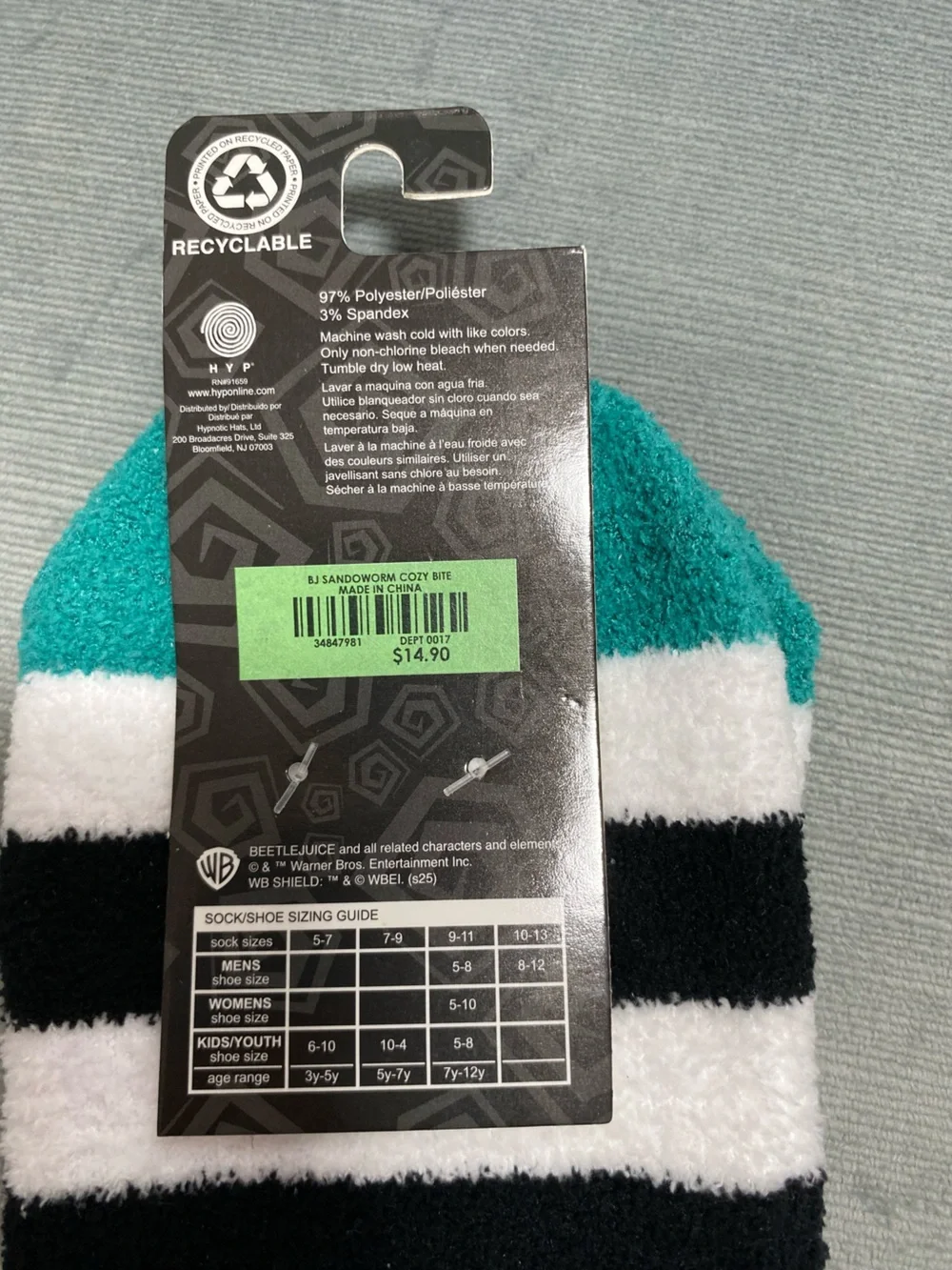 Beetlejuice Set NWT Sandworm Women Fleece socks, Hoop Earrings, Charm Bracelet